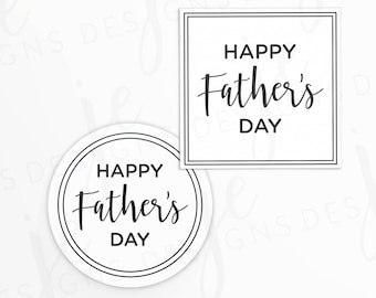 ¡Feliz Día del Padre! Etiqueta de regalo cuadrada y circular de 2x2" / Mezcla de fuentes de doble borde / Imprimible / Descarga instantánea / Feliz Día del Padre / Genérico