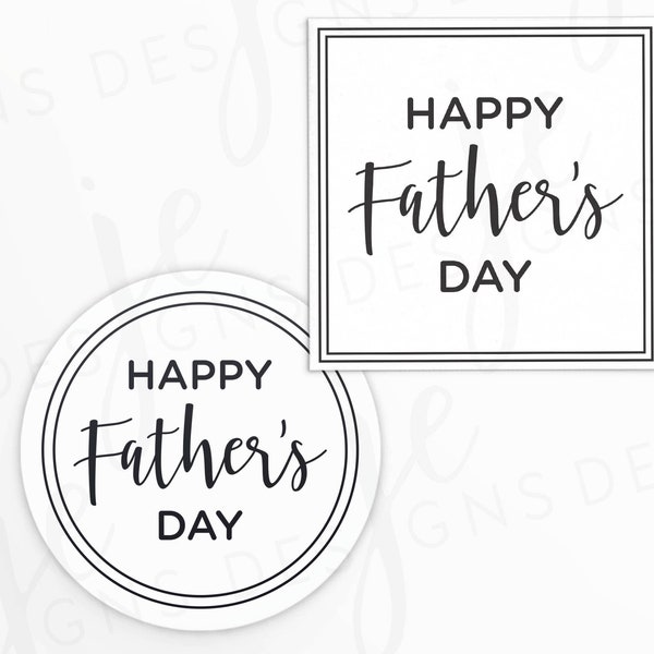 Happy Father's Day! 2x2" Square and Circle Gift Tag | Double Border Font Mix | Printable | Instant Download | Happy Father's Day | Generic