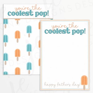 Vaderdag "The Coolest Pop" Minikoekjeskaart van 3,5 x 5 inch met ijslollythema | Afdrukbaar | Direct downloaden | Vaderdag | Cadeaukaartje | Oranjeblauw