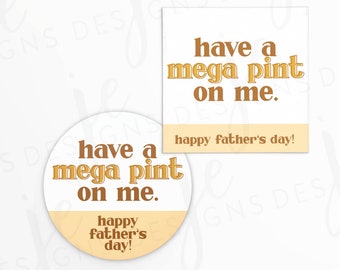 Mega Pint of Beer Father's Day 2x2" Gift Tag | Cookie Printable | Instant Download | Fathers Day | Yellow Dijon Mustard | Ale