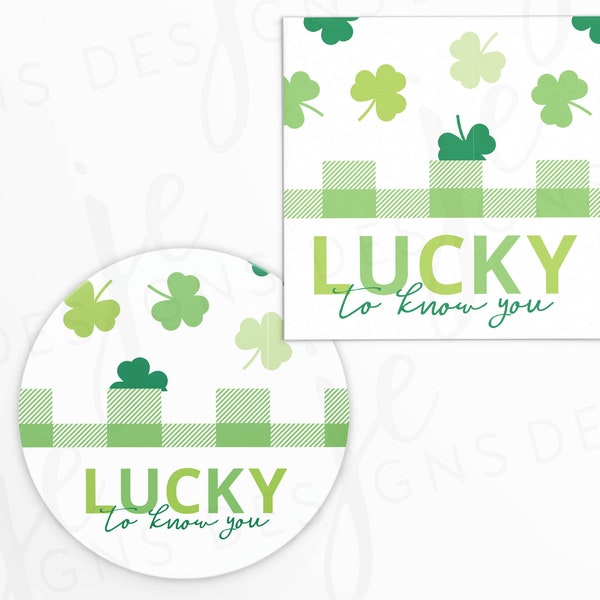Lucky To Know You 2x2" Gift Tag with Multicolored Green Clover | Cookie Tag | Printable | Instant Download | St. Patrick's Day | St Patrick