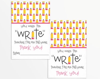 Teacher Appreciation "You Were the Write Teacher for me this Year" 3x2" Tag with Pencil Pattern | Thank You | Printable | Instant Download