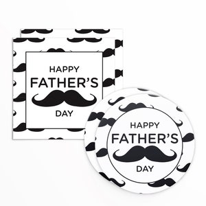 Etiqueta quadrada e circular de bigode "Feliz Dia dos Pais" 2x2" com padrão de bigode | Para impressão | Download instantâneo