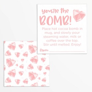 Pink Chocolate Heart Hot Cocoa Bomb Instructions 2.5&quot; and 3&quot; Tag | Printable | Instant Download | Valentine&#39;s Day | Valentine