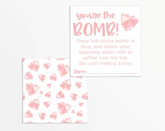 Pink Chocolate Heart Hot Cocoa Bomb Instructions 2.5" and 3" Tag | Printable | Instant Download | Valentine's Day | Valentine