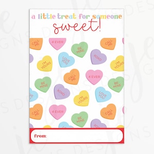 Presente para alguém doce mini cartão de biscoito de 3,5 x 5 "para o dia dos namorados com padrão de doces de coração de conversa | Para impressão | Download instantâneo