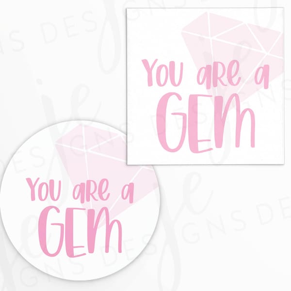 You Are A Gem 2x2" Tag with Single Pink Gem Design | Cookie Tag | Printable | Instant Download | Valentine | Valentine's Day