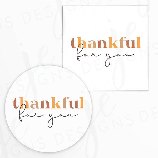 Thanksgiving 'Thankful For You' 2x2" Gift Tag in Square and Circle Shapes | Cookie Printable | Instant Download