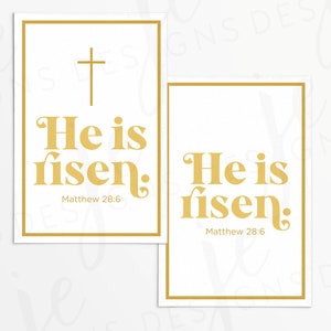 He is Risen 3x2&quot; Gift Tag with Matthew 28:6 in Gold Lettering | Cookie Printable | Instant Download | Easter