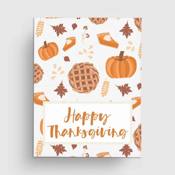 Happy Thanksgiving 3x4" Treat Bag Topper with Pumpkin, Pie, Leaf Pattern | Printable | Instant Download | Fall and Autumn | Cookie Tag