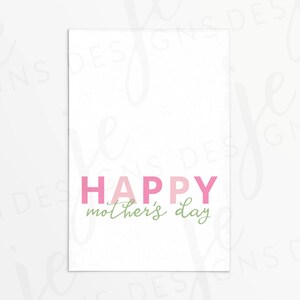 Etiqueta de 3 x 2" con texto "Feliz Día de la Madre" con diseño de combinación de fuentes sencillas en letras rosadas y verdes / Imprimible / Descarga instantánea / Día de la Madre