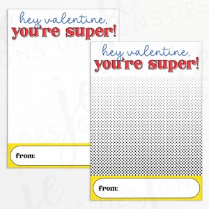 Ei, Valentim, você é incrível! Mini cartão de biscoito de 3,5 x 5 "para tema de super-herói com vermelho, azul e amarelo | Para impressão | Download instantâneo | Dia dos Namorados