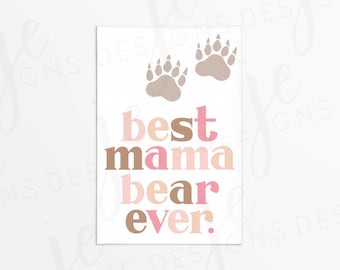 Best Mama Bear Ever 3x2" Gift Tag with Pink & Brown Hues Lettering | Printable | Instant Download | Mothers Day | Mother's Day | Momma Bear