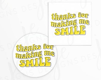 Thank You For Making Me SMILE 2yx2" Gift Tag with Retro Groovy Yellow Font | Printable | Instant Download | School | Teacher Appreciation