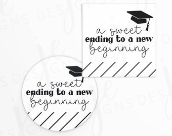 A Sweet Ending to a New Beginning 2x2" Gift Tag | Cookie Printable | Instant Download | Graduation | Graduate | Class of 2022