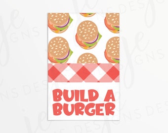 Build A Burger 3x2" Tag with Burger Pattern | Cookie Printable | Instant Download | Father's Day | Fathers Day | Gift Tag