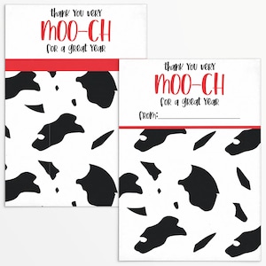 Teacher Appreciation &quot;Thank You Very Moo-ch For a Great Year&quot; 3.5x5&quot; Cookie Card with Cow Hyde Pattern | Printable | Instant Download