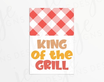 King of the Grill 3x2" Gift Tag | Father's Day | Cookie Printable | Instant Download | Fathers Day | Red Gingham Picnic Pattern