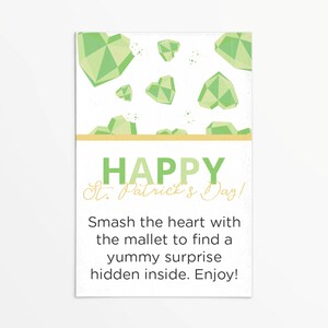 St. Patrick&#39;s Day Smashable chocolade hart 3 x 2&quot; instructietag | Afdrukbaar koekje | Directe download | St. Patrick | Groen