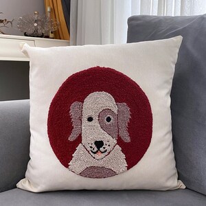 Punch Needle &#39;Cute Dog&#39; Pillow Cover, Pillow Cover for Sofa, Decorative Pillow, Room Decoration, Nursery Room Decoration