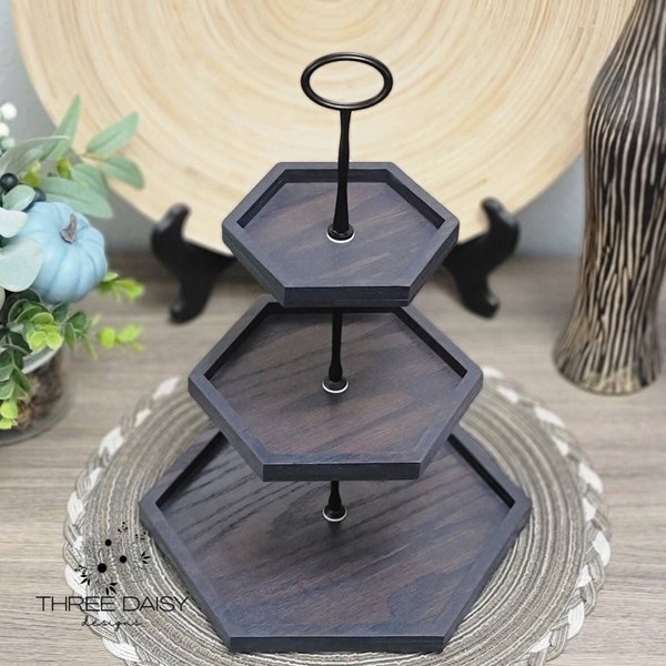 Hexagon Tiered Tray, Small 3 Tier Tray, Decorative Decor,  Wood Tiered Tray Stand, Farmhouse Tiered Tray,  READ Details for SIZE, Christmas