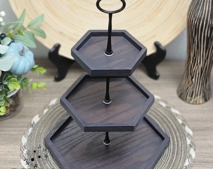 Hexagon Tiered Tray, Small 3 Tier Tray, Decorative Decor, Wood Tiered