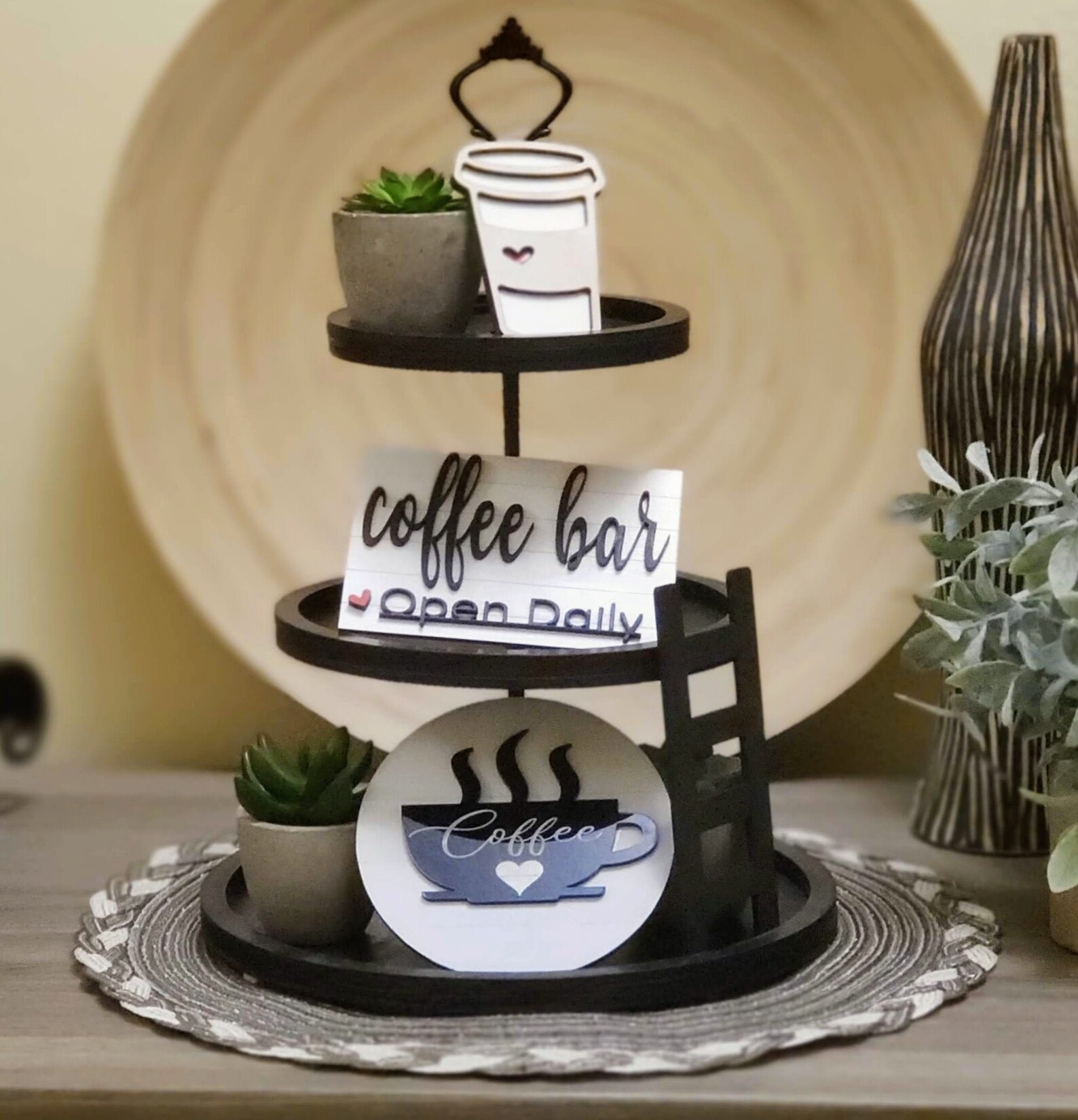 Coffee Themed Tiered Tray Decor Coffee Bar Decor Coffee Etsy