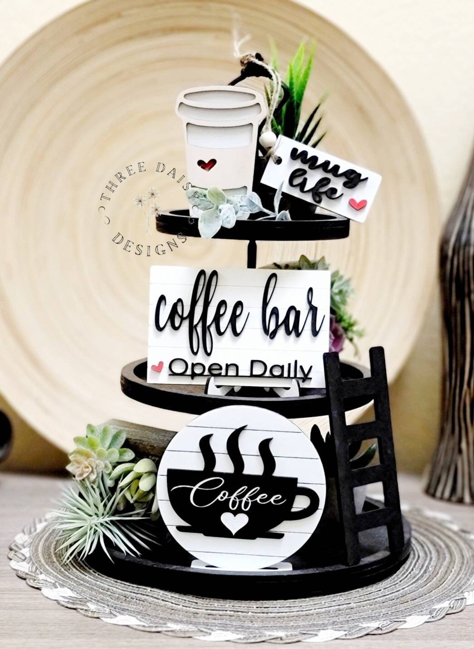 Coffee Themed Tiered Tray Decor Coffee Bar Decor Coffee Etsy