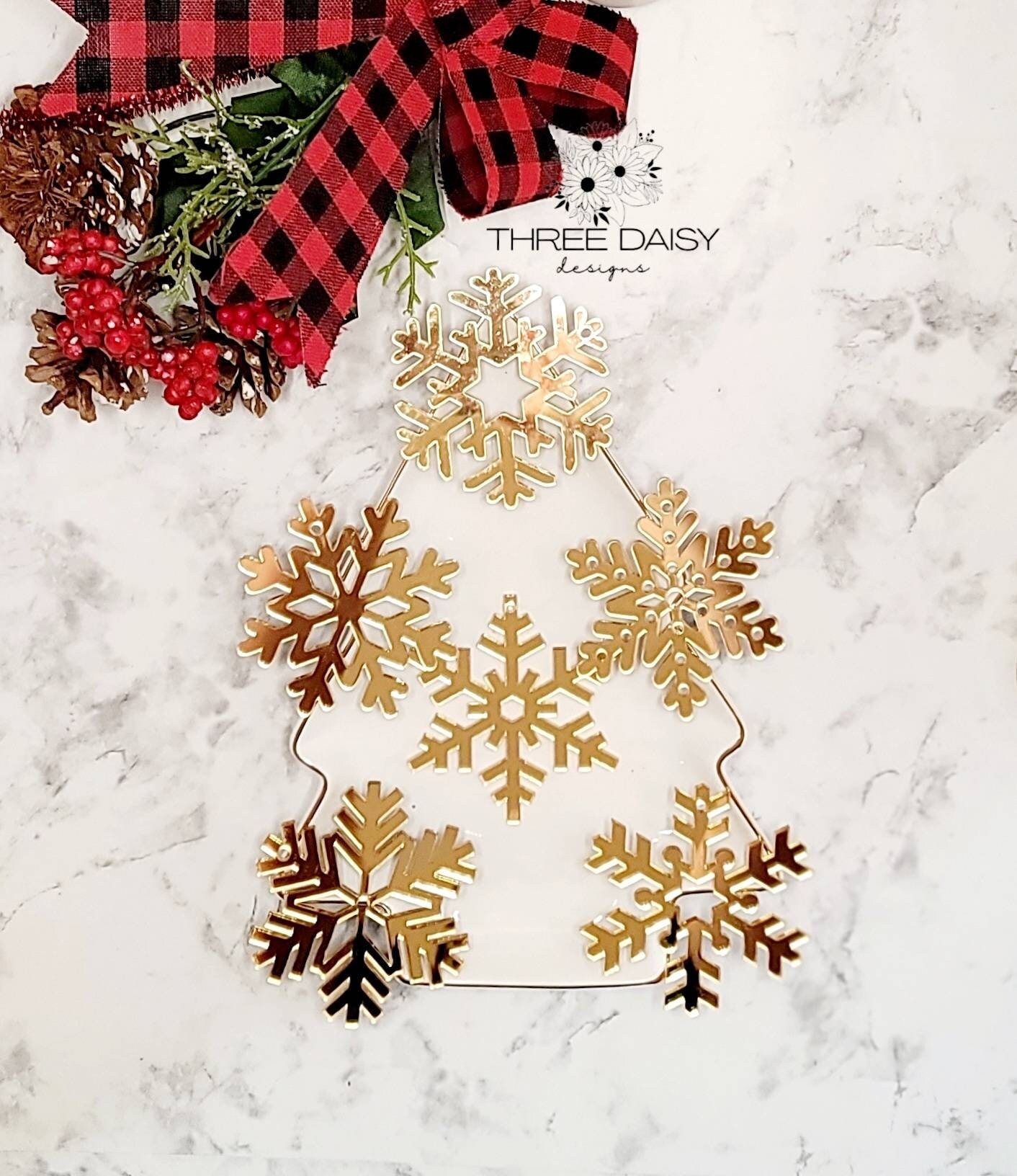 Set of 6 Acrylic Gold Mirror Snowflake Ornaments, Set Gold Acrylic  Snowflakes, Golden Christmas Ornaments, Tree Decor 