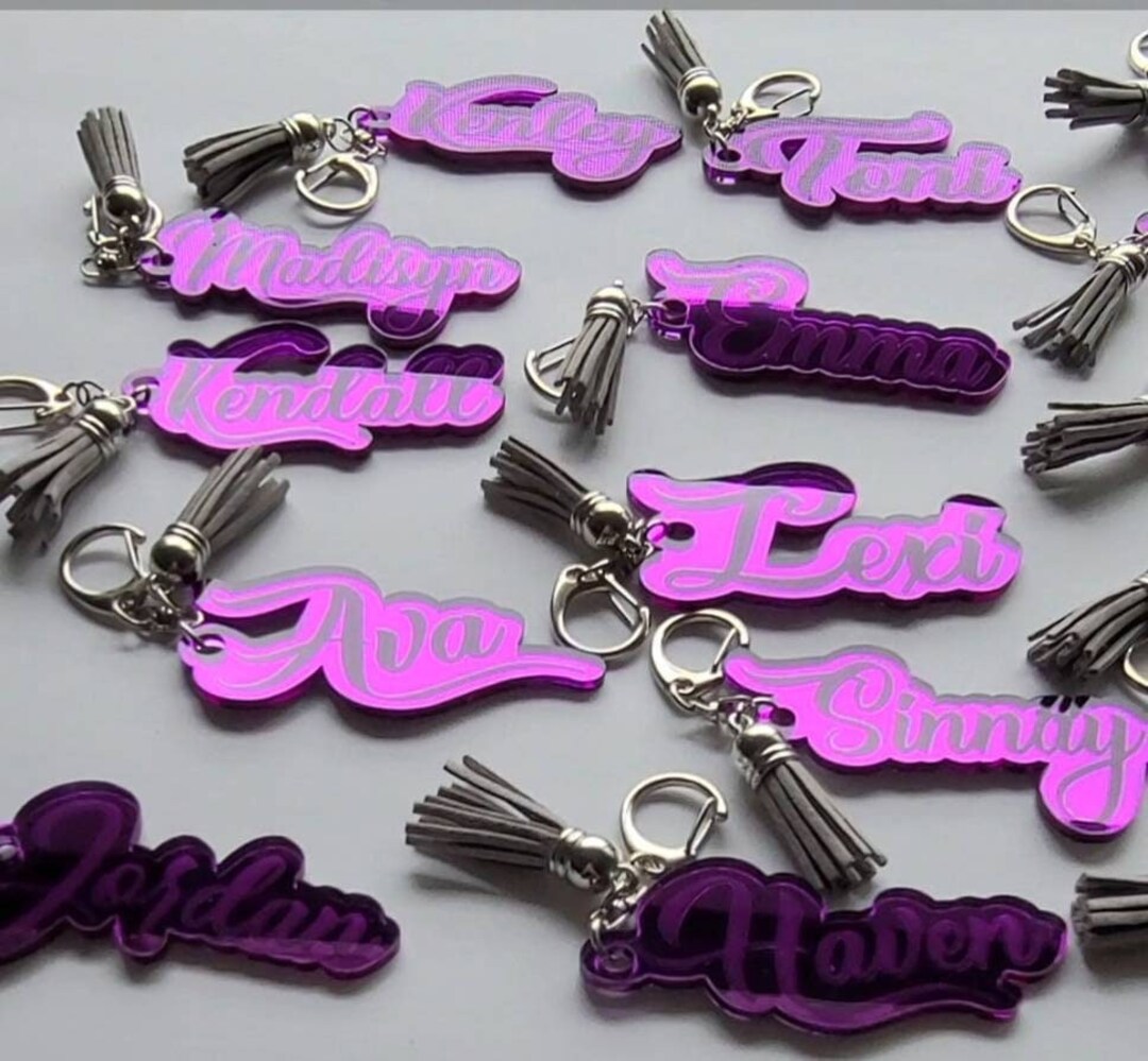 Name Keychain, Acrylic, Custom Name Keychain, Gold Mirror Acrylic