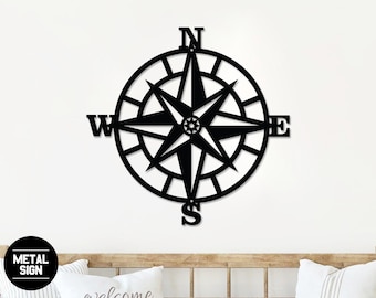 Señal de brújula, señal de metal con rosa de los vientos, arte de pared náutico, decoración de pared con coordenadas, arte de pared con brújula, señal de brújula náutica, regalos para navegantes