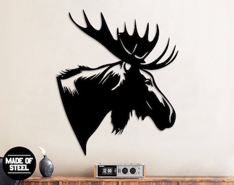 Moose Head Sign, Metal Moose Decor, Moose Art, Moose Wall Art, Moose Gifts, Moose Hunter Decor, Moose Decor For Man Cave, Metal Wall Decor