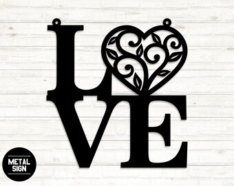 Letrero de amor, letrero de metal con letras de amor, colgante de pared con letras de amor, arte de pared de metal con letras de amor, decoración de pared con galería familiar de amor, regalo de boda, decoración de dormitorio