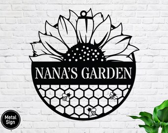 Letrero de jardín personalizado, arte de metal para jardín, decoración de girasol, arte de pared de metal con abejas, letrero de jardín personalizado, regalos de jardín, jardinería, regalos de girasol
