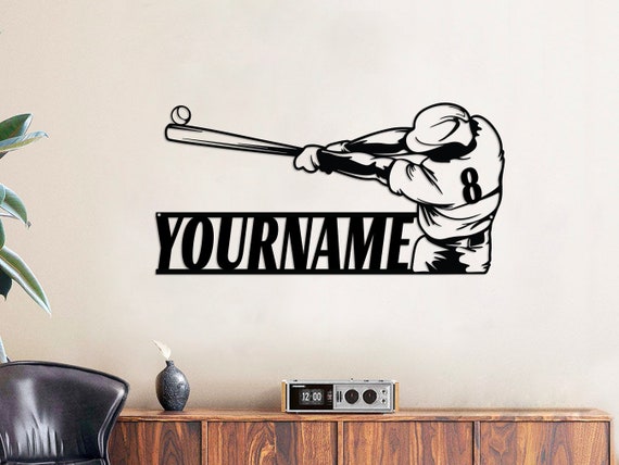 Personalized Custom Baseball Sign, Metal Baseball Wall Art, Custom Name Baseball Sign Boy Bedroom, Baseball Player Wall Decor, Baseball Gift