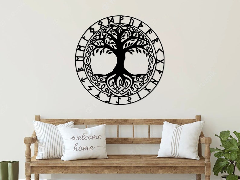 Viking Metal Wall Art Yggdrasil Sign Viking Wall Art Tree Etsy