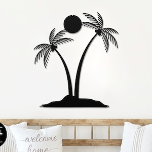 Palm Tree Sign, Metal Palm Tree Art, Palm Tree Wall Art, Beach House Decor, Tropical Metal Sign, Housewarming Gift, Beach Wall Decor