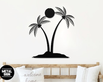 Palm Tree Sign, Metal Palm Tree Art, Palm Tree Wall Art, Beach House Decor, Tropical Metal Sign, Housewarming Gift, Beach Wall Decor
