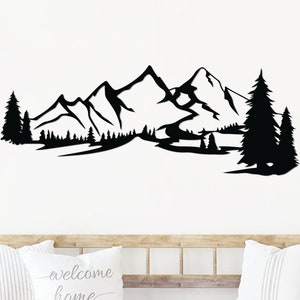 Decoración de pared de metal con forma de montaña, arte decorativo de montaña, decoración de bosque natural, decoración de pared de metal para colgar en la pared, regalo de montaña, arte de pared de montaña