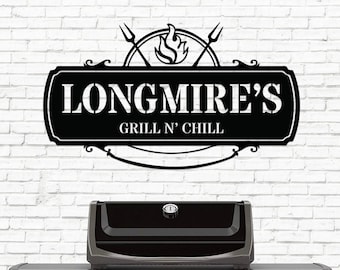 Personalized BBQ Sign, Backyard Metal Wall Decor, BBQ Wall Decor, Custom Name Bbq Sign, Bbq Gifts, Bbq Metal Sign, Barbecue Sign, Dad Gifts