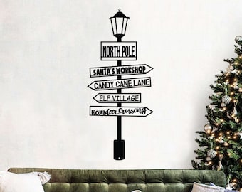 North Pole Sign, Christmas Metal Wall Art, Directions North Pole Metal Sign, Merry Christmas Decor, Santa Sign, Reindeer Elf Santas Workshop
