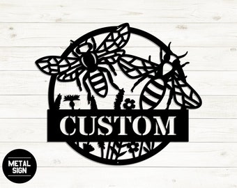 Letrero de abeja personalizado, letrero de jardín personalizado, letrero de abejorro, letrero de metal She Shed, regalo para ella, decoración de She Shed, letrero de jardín, regalo para mamá, arte de abejas