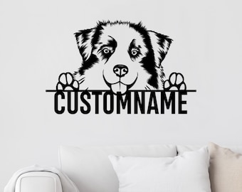 Australian Shepherd Wall Art, Aussie Metal Wall Art, Custom Name Australian Shepherd Sign, Aussie Wall Decor, Australian Shepherd Gifts Dog