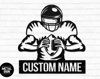 Personalized Football Sign, Metal Football Wall Art, Custom Name Football Sign, Football Player Decor, Football Gifts, Football Name Sign