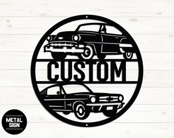 Letrero de garaje personalizado, letrero de coche personalizado, arte de pared de garaje, letrero de coche clásico, arte de garaje, arte de pared de metal, regalos para papá, regalo para amantes de los coches, arte de coches