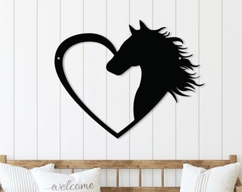 Metal Horse Heart Sign, Metal Horse Decor, Horse Heart Sign, Horse Love Sign, Gift for Horse Lover, Pony Lover Sign, Equestrian Decor