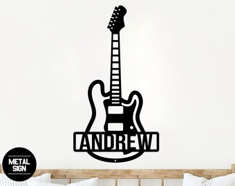 Personalized Guitar Sign, Custom Guitar Wall Art, Music Wall Art, Guitar Gifts, Guitar Metal Wall Decor, Electric Guitar Gift, Guitar Art