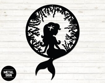 Letrero de sirena, arte de pared de metal de sirena, regalo de sirena para niñas, arte de pared para habitación de niñas, letrero de metal para habitación de niños, letrero para habitación de niñas, decoración de sirena para niñas