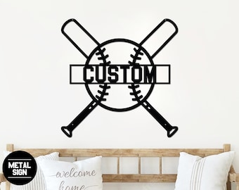 Letrero de béisbol de metal personalizado, letrero de béisbol personalizado, decoración de pared de béisbol personalizada, camiseta de béisbol, decoración de béisbol, regalos de béisbol para niños