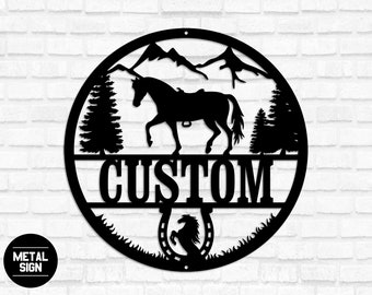 Letrero de caballo personalizado, letrero de metal con caballo, letrero de caballo personalizado, arte de pared con caballo, monograma de caballo, decoración de caballo, arte de pared de metal, regalos de caballo para niña